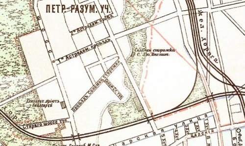 Расположение соломенной сторожки на фрагменте карты Москвы 1912 года.