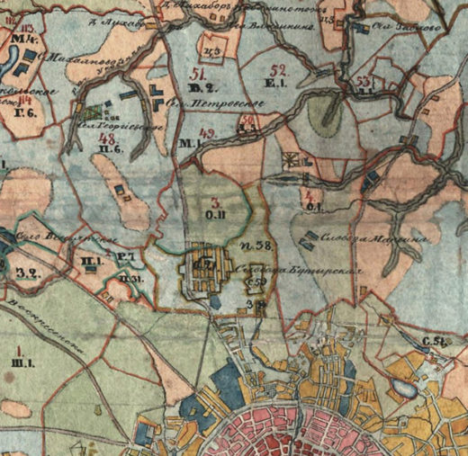 Примерно такую же картину видим на Межевой карте Московского уезда Московской губернии от 1790 года.